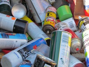 Cans of chemicals and poisons collected at E-CARE.